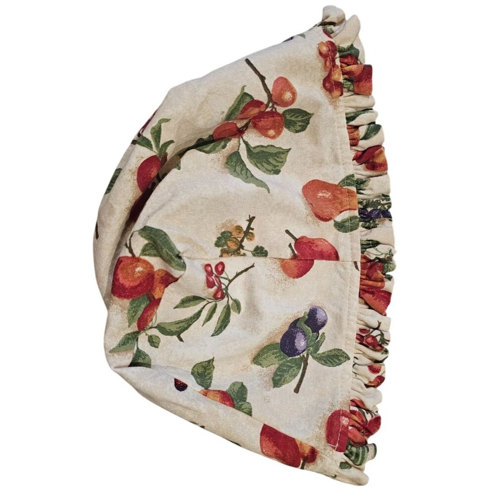 Longaberger Basket Liner Fruit Medley Over The Edge Ruffles Off White 12" Long